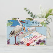 STORK, KLEEBLATTS BABY SHOWER GEBURTSTATT EINLADUNG (Stehend Vorderseite)