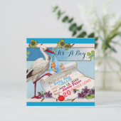 STORK, KLEEBLATTS BABY SHOWER GEBURTSTATT EINLADUNG (Stehend Vorderseite)