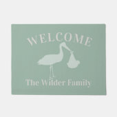 Stork Lieferung Neue Babynahrung Grün Begrüßungstü Fußmatte (Vorderseite)