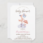 Stork Little Bunny Pink Stripes Baby Dusche Einladung (Vorderseite)