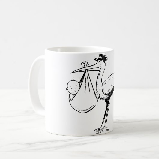 Stork mit einer Baby-Tasse Kaffeetasse (Vorderseite Links)