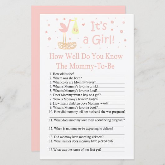 Stork Nest Wie gut Sie wissen, Baby Dusche Spiel (Vorne/Hinten)