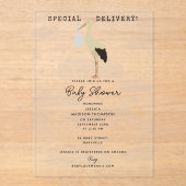 Stork Newborn Baby Boy Girl Baby Dusche Acryleinladungen (Vorderseite)