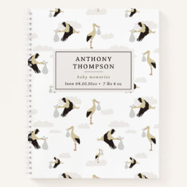 Stork Newborn Baby Boy Girl Erinnerungen Keepake Notizblock
