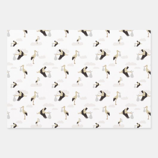Stork Newborn Baby Boy Girl Pattern Geschenkpapier Set (Vorderseite)