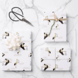 Stork Newborn Baby Boy Girl Pattern Geschenkpapier Set