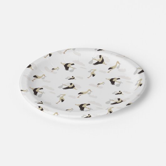 Stork Newborn Baby Boy Girl Pattern Pappteller (Schrägansicht)