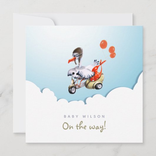 Stork on Scooter Funny Gender Neutral Pregnancy Ankündigung (Vorderseite)