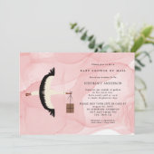 Stork + Paket Mädchen Baby Dusche per Post einlade Einladung (Stehend Vorderseite)