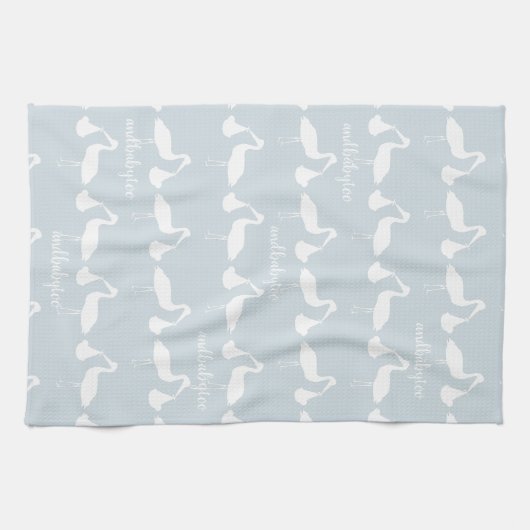 Stork Pattern Personalisiert Baby Blue Kittuch Geschirrtuch (Horizontal)