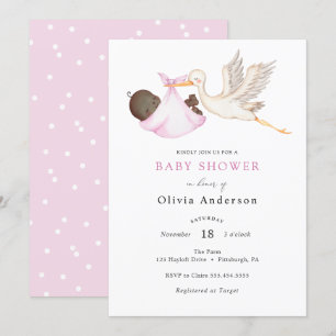 Stork Pink Baby Dusche Einladung