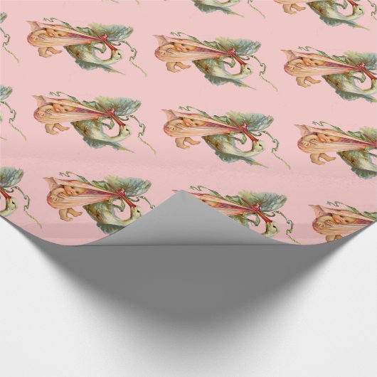 STORK PINK BABY GIRL SHOWER GESCHENKPAPIER (Ecke)