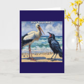 Stork Raven Mad – Beach Bird Banter Karte (Gelbe Blume)