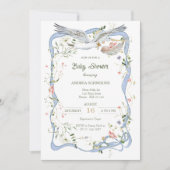 Stork Ribbon und Bow Baby Dusche Einladung (Vorderseite)