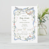 Stork Ribbon und Bow Baby Dusche Einladung (Stehend Vorderseite)