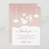 Stork Rose Gold Star Glitzer Kinderduschgedicht Dankeskarte (Vorne/Hinten)