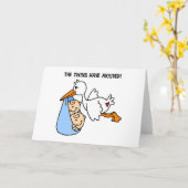 Stork Twin Ankunft Karte (Gelbe Blume)