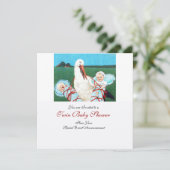 STORK TWIN BABY BOY SHOWER, aquamarin blau Einladung (Stehend Vorderseite)