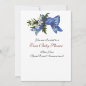 STORK TWIN BABY BOY SHOWER Blue White Invasion Einladung (Vorderseite)