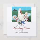 STORK TWIN BABY BOY SHOWER , Champagner metallic Einladung (Vorderseite)