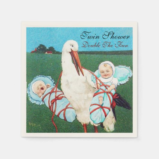 STORK TWIN BABY BOY SHOWER SERVIETTE (Vorderseite)