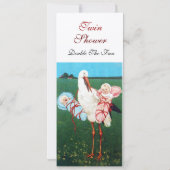 STORK TWIN BABY DUSCHE , Champagner metallisch Einladung (Rückseite)