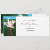 STORK TWIN BABY DUSCHE , Champagner metallisch Einladung (Vorne/Hinten)