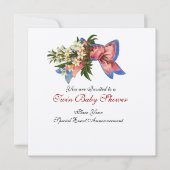 STORK TWIN BABY DUSCHE , Champagner metallisch Einladung (Vorderseite)