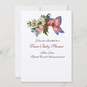 STORK TWIN BABY DUSCHE , Champagner metallisch Einladung