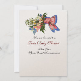 STORK TWIN BABY DUSCHE , Champagner metallisch Einladung