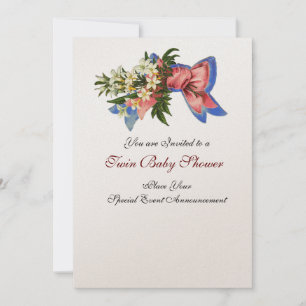 STORK TWIN BABY DUSCHE , Champagner metallisch Einladung