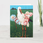 STORK TWIN BABY DUSCHE, rosa, Aquamarin blau Dankeskarte (Vorderseite)