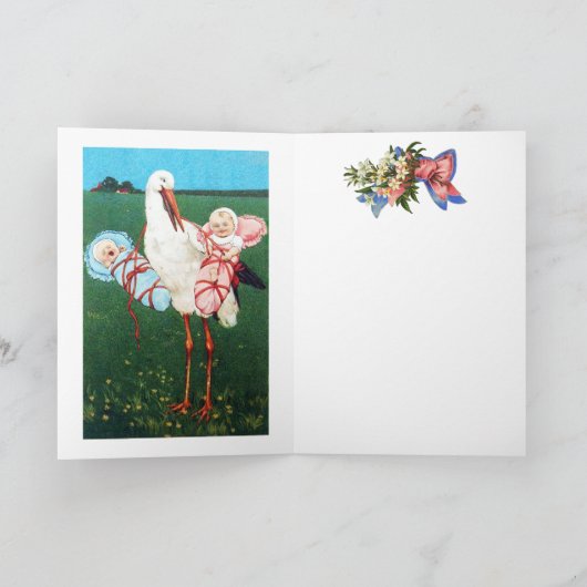 STORK TWIN BABY DUSCHE, rosa, Aquamarin blau Dankeskarte (Innenseite)