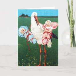 STORK TWIN BABY DUSCHE, rosa, Aquamarin blau Dankeskarte