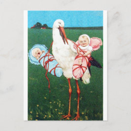 STORK TWIN BABY DUSCHE, rosa, Aquamarin blau Einladungspostkarte