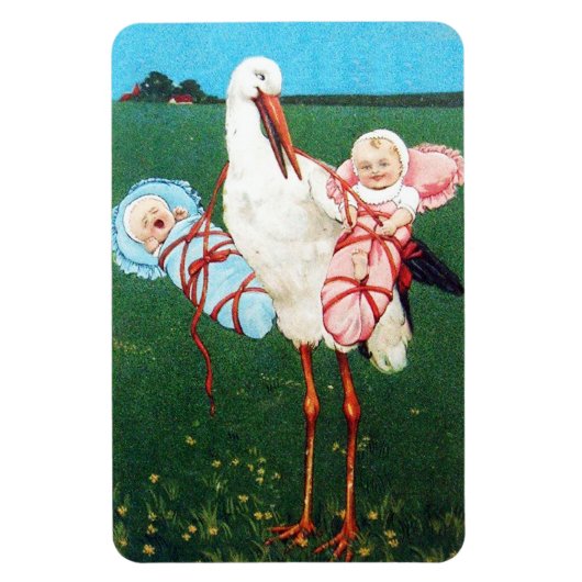 STORK TWIN BABY DUSCHE, rosa, Aquamarin blau Magnet (Vertikal)