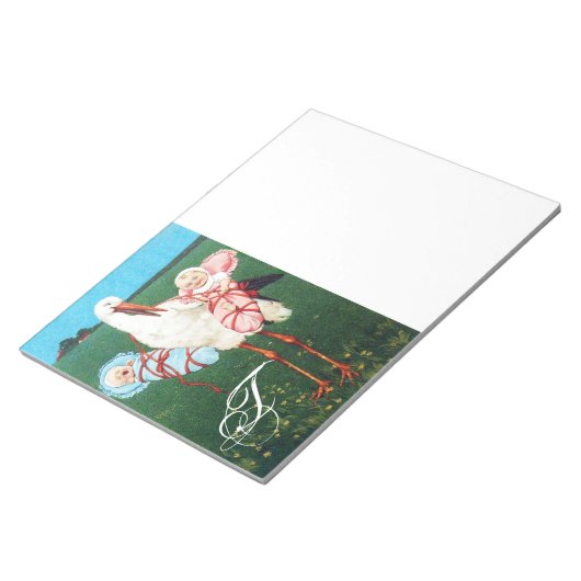 STORK TWIN BABY DUSCHE, rosa, Aquamarin blau Notizblock (angewinkelt)