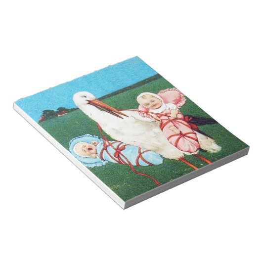 STORK TWIN BABY DUSCHE, rosa, Aquamarin blau Notizblock (angewinkelt)