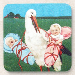 STORK TWIN BABY DUSCHE, rosa, Aquamarin blau Untersetzer