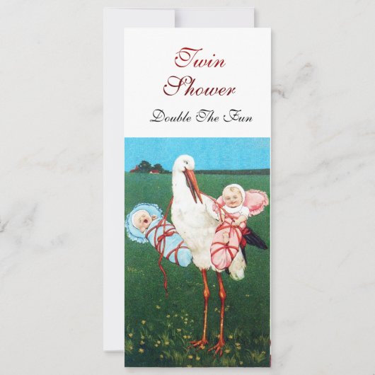 STORK TWIN BABY DUSCHE White Einladung (Rückseite)