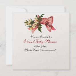 STORK TWIN BABY GIRL SHOWER , Champagner metallisc Einladung