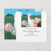 STORK TWIN BABY GIRL SHOWER EINLADUNG (Vorne/Hinten)