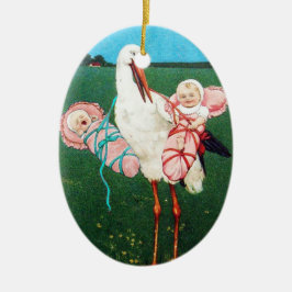 STORK TWIN BABY GIRL SHOWER KERAMIK ORNAMENT