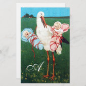 STORK TWIN BABY SHOWER MONOGRAM BRIEFPAPIER (Vorne/Hinten)