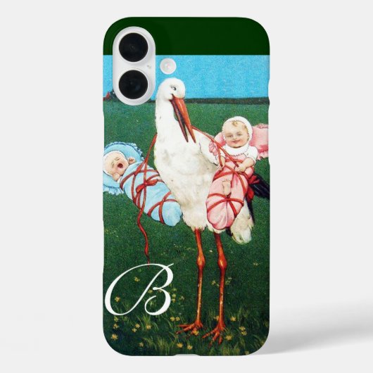 STORK TWIN BABY SHOWER MONOGRAM Case-Mate iPhone HÜLLE (Rückseite)