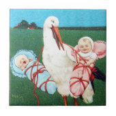 STORK TWIN BABY SHOWER MONOGRAM FLIESE (Vorderseite)