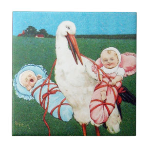 STORK TWIN BABY SHOWER MONOGRAM FLIESE