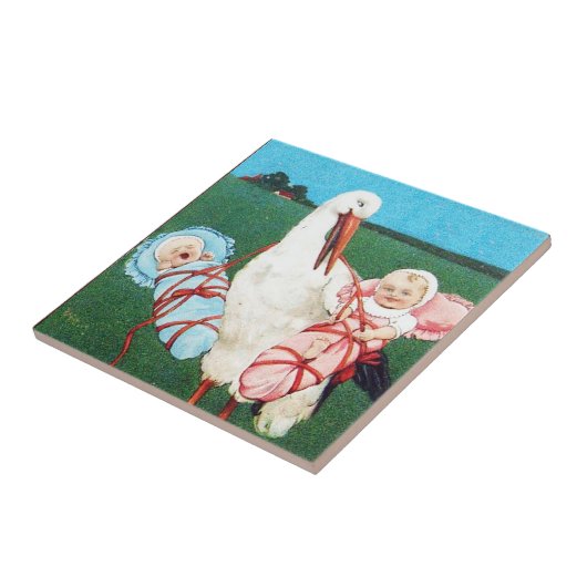 STORK TWIN BABY SHOWER MONOGRAM FLIESE (Seite)