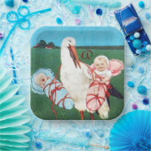 STORK TWIN BABY SHOWER MONOGRAM PAPPTELLER (Party)