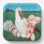 STORK TWIN BABY SHOWER MONOGRAM PAPPTELLER (Vorderseite)